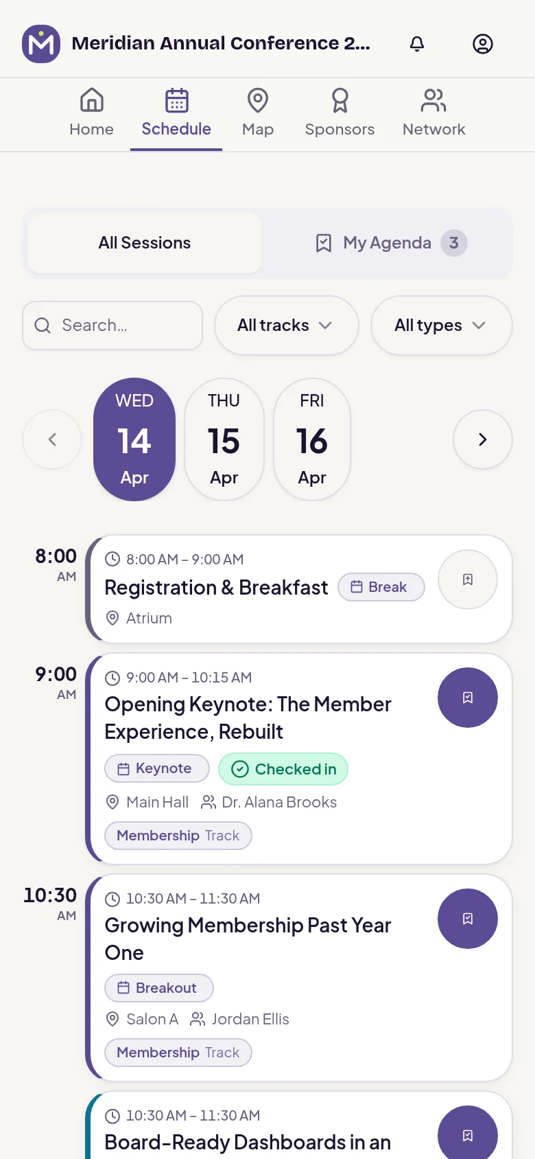 naimtag attendee app — Challenges & engagement: Live now