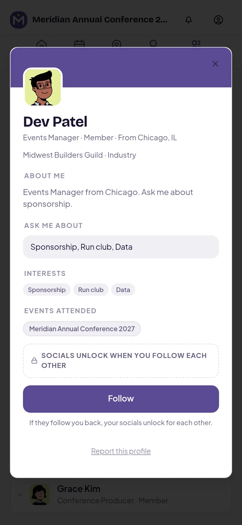 naimtag attendee app — Networking: Profile