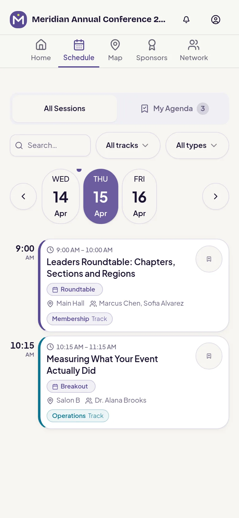 naimtag attendee app — Schedule: Another day